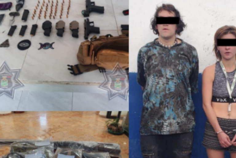Aseguran a pareja de estadounidenses con armamento de grueso calibre en Tulum