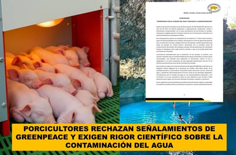 PORCICULTORES DE MÉRIDA RECHAZAN SEÑALAMIENTOS DE GREENPEACE Y EXIGEN RIGOR CIENTÍFICO SOBRE LA CONTAMINACIÓN DEL AGUA
